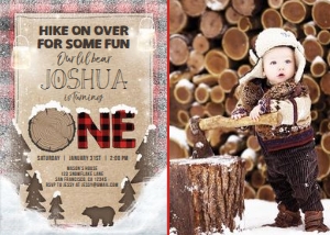 Birthday Invitation Lumberjack Winter One with photo design preview