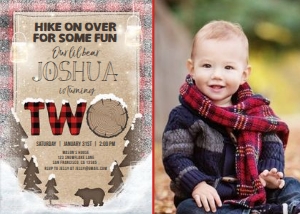 Birthday Invitation Lumberjack Winter Two with photo design preview