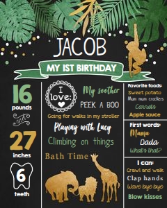 Birthday Milestones Sign Safari Animals Wild One Boy Chalk design preview