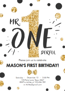Birthday Invitation Mr Onederful White Gold design preview