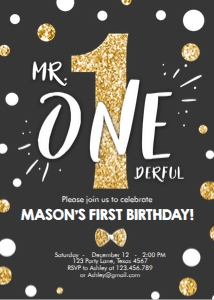 Birthday Invitation Mr Onederful Black Gold design preview