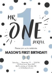 Birthday Invitation Mr Onederful White Blue Black design preview