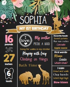 Birthday Milestones Safari Animals Wild One Chalk Girl design preview