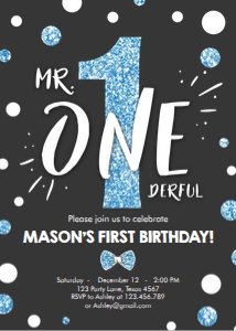 Birthday Invitation mr Onederful Black Blue design preview