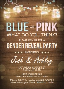 Gender Reveal Invitation Blue or Pink Wood design preview