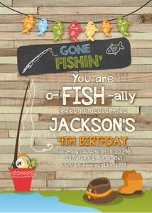 Birthday Invitation Gone Fishing Wood 2 design preview