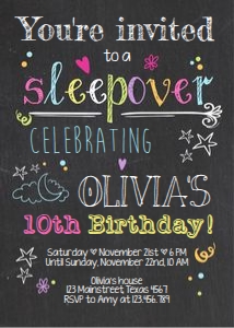 Birthday Invitation Sleepover Chalk design preview