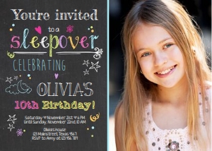 Birthday Invitation Sleepover Chalk - With photo design preview