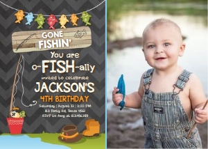 Birthday Invitation Gone Fishing Chalk Photo design preview