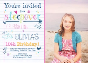 Birthday Invitation Sleepover White - With photo design preview