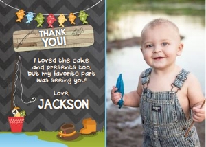 Birthday Thank You Card Chalk Fishing with photo design preview