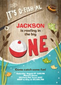 Birthday Invitation Fishing One Wood design preview