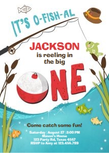 Birthday Invitation Fishing One White design preview