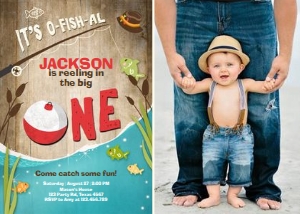 Birthday Invitation Fishing One Wood - With Photo design preview
