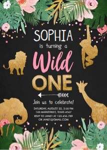 Birthday Invitation Safari Animals Wild One Chalk Girl design preview