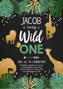 Birthday Invitation Safari Animals Wild One Chalk: Birthday Invitation Safari Animals Wild One Chalk