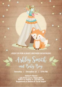 Baby Shower Invitation Woodland Teepee Wood Blue design preview