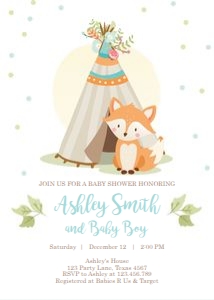 Baby Shower Invitation Woodland Teepee White Blue design preview