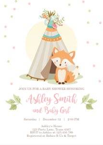Baby Shower Invitation Woodland Teepee White Pink design preview