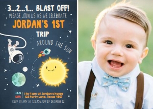 Birthday Invitation Space Boy - With Photo design preview
