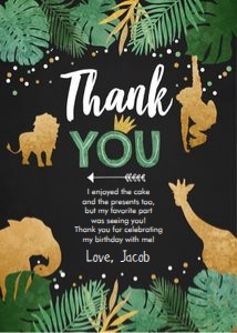 Thank You Card Safari Animals Wild One Chalk design preview