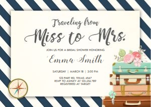 Bridal Shower Invitation Miss to Mrs Travel Stripes Horizontal design preview