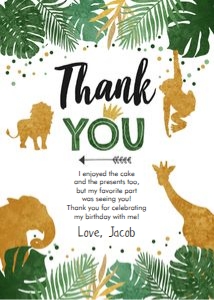 Thank You Card Safari Animals Wild One design preview