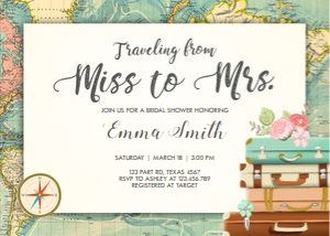 Bridal Shower Invitation Miss to Mrs Traveling Map Horizontal design preview
