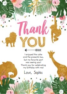 Thank You Card Safari Animals Wild One Girl design preview