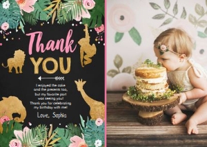 Thank You Card Safari Animals Wild One Girl Chalk Photo design preview