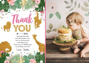 Thank You Card Safari Animals Wild One Girl Photo design preview