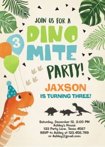 Birthday Invitation Dino Mite Creme Vertical design preview