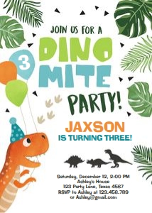 Birthday Invitation Dino Mite White Vertical design preview