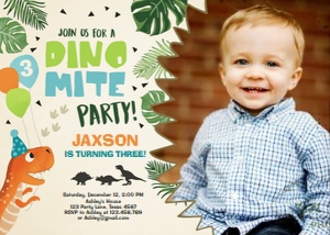 Birthday Invitation Dino - With photo design preview
