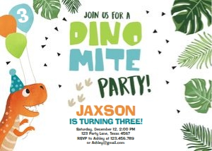 Birthday Invitation Dino Mite White Horizontal design preview