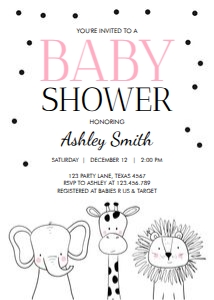 Baby Shower Invitation Animals Safari Pink design preview