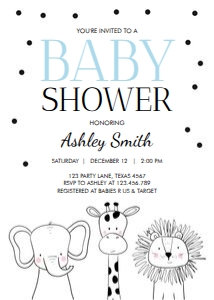 Baby Shower Invitation Animals Safari Blue design preview