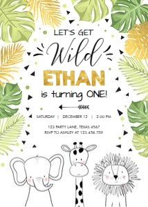 Birthday Invitation Safari Animals Modern design preview