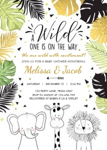 Baby Shower Invitation Safari Animals Modern Black design preview
