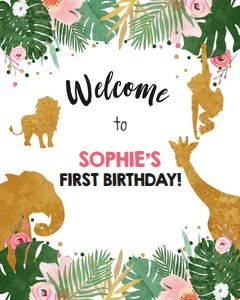 Welcome Sign Safari Animals Wild One Girl design preview