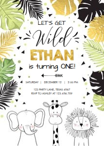 Birthday Invitation Safari Animals Modern Black design preview