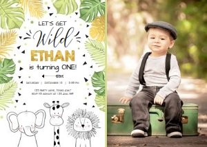 Birthday Invitation Safari Animals Modern Photo design preview