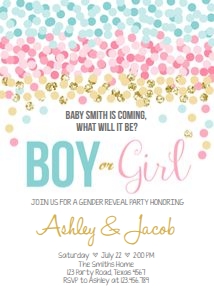 Gender Reveal Invitation Confetti Boy or Girl White design preview