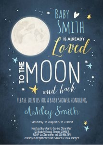 Baby Shower Invitation Moon and Back Blue: Baby Shower Invitation Moon and Back Blue