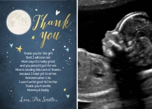 Baby Shower Thank You Card Moon and Back with photo design preview
