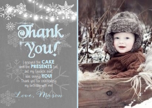 Thank You Card Winter Onederland Blue Photo design preview