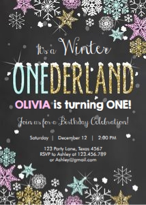 Birthday Invitation Winter Onederland Pink Mint Gold design preview