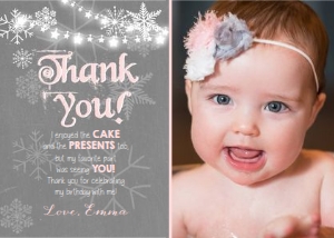 Thank You Card Winter Onederland Pink Photo design preview