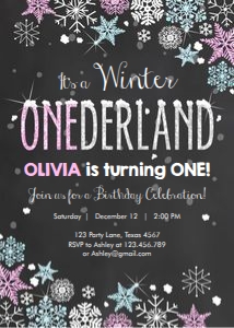 Birthday invitation Winter Onederland Pink Blue design preview