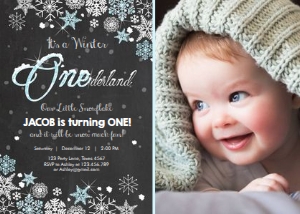 Birthday invitation Winter Onederland Blue - With photo design preview